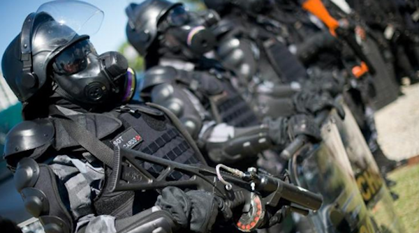 Brazil "robo cops" set up for World Cup protests.