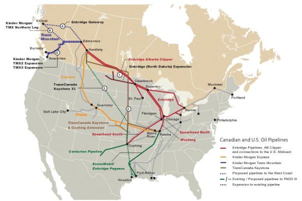 Pipelines proposed N America map
