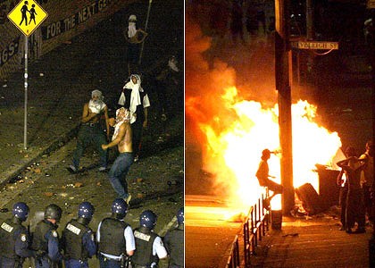 Rioting after TJ Hickey's killing by police in Sydney, Australia, 2004.